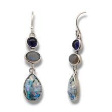Load image into Gallery viewer, Amethyst Labradorite Teardrop Ancient Roman Glass Sterling Silver Earrings