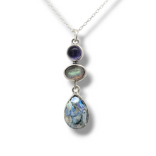 Load image into Gallery viewer, Amethyst Labradorite and Ancient Roman Glass and Sterling Silver Necklace