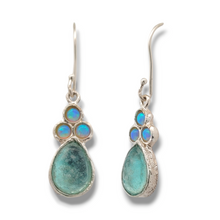 Load image into Gallery viewer, Sterling Silver Roman Tear Drop and Opal Cluster Drop Fishhook Earrings