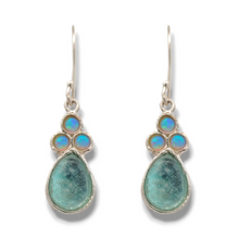 Load image into Gallery viewer, Sterling Silver Roman Tear Drop and Opal Cluster Drop Fishhook Earrings