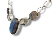 Load image into Gallery viewer, Sterling Silver Oval Labradorite Cabochon and Green Amethyst Necklace