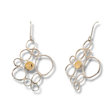 Load image into Gallery viewer, 2 Solid Gold Dot and Sterling Silver Circle Cluster Earrings