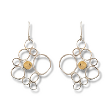 Load image into Gallery viewer, 2 Solid Gold Dot and Sterling Silver Circle Cluster Earrings