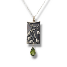 Load image into Gallery viewer, Oxidized Sterling Silver Leaf Pendant with Peridot Teardrop
