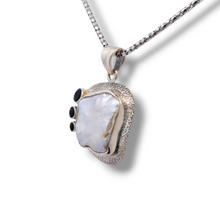 Load image into Gallery viewer, Freeform Pearl Necklace with Onyx Accents and Heavy Weight Chain