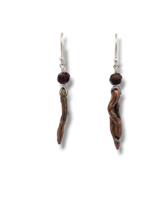 Bronze Stick Pearl Smoky Quartz Sterling Silver Dangle earrings