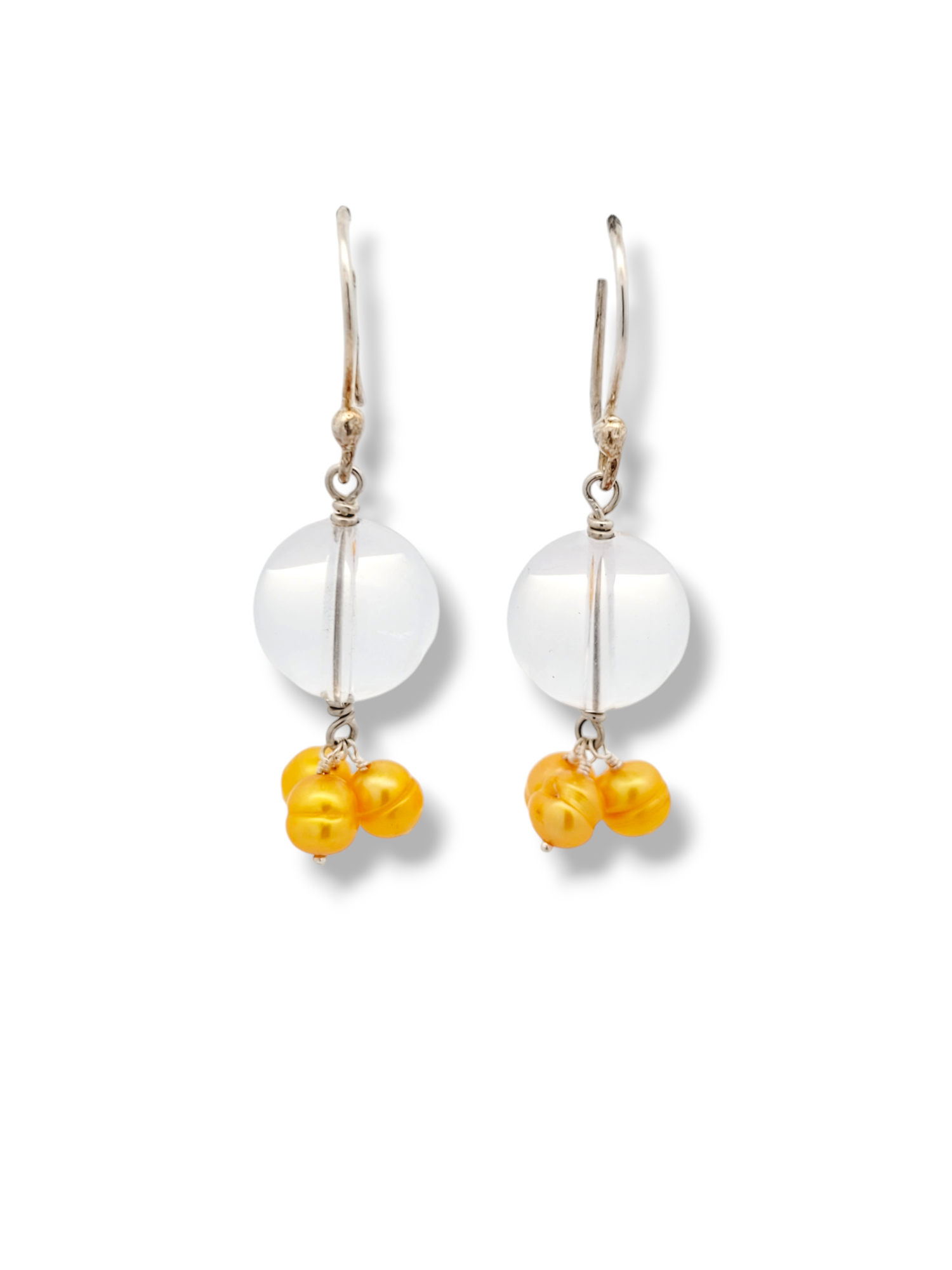 Quartz Orb and Golden Yellow Pearl Cluster Sterling Silver Earrings