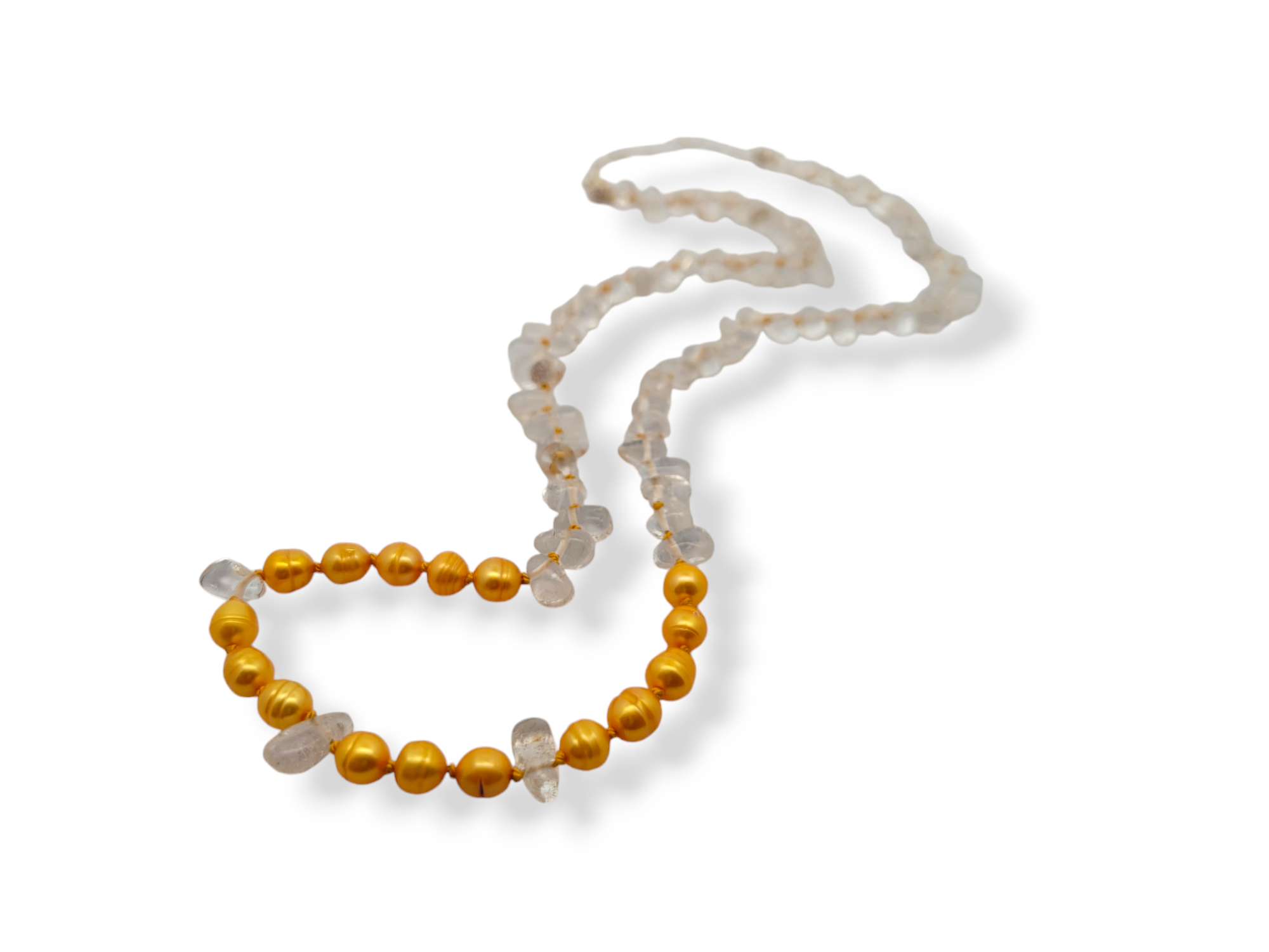 Golden Yellow Pearl Quartz Teardrop Sterling Silver Necklace