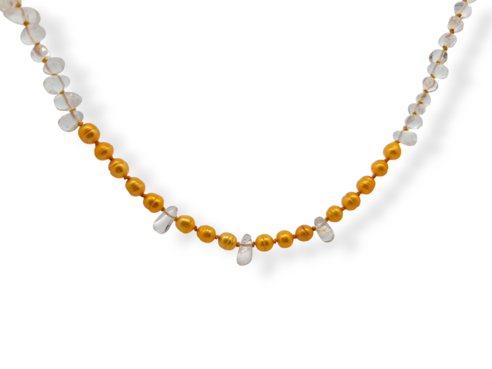 Golden Yellow Pearl Quartz Teardrop Sterling Silver Necklace