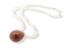 Load image into Gallery viewer, Goldstone Teardrop and Baroque Seed Pearl Necklace with Sterling Silver Clasp