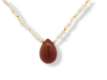 Load image into Gallery viewer, Goldstone Teardrop and Baroque Seed Pearl Necklace with Sterling Silver Clasp