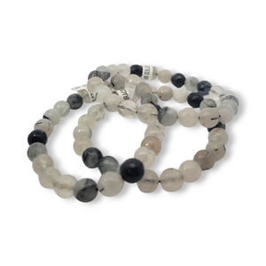 Black Rutilated Tourmaline Faceted Bead Bracelet