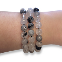 Load image into Gallery viewer, Black Rutilated Tourmaline Faceted Bead Bracelet