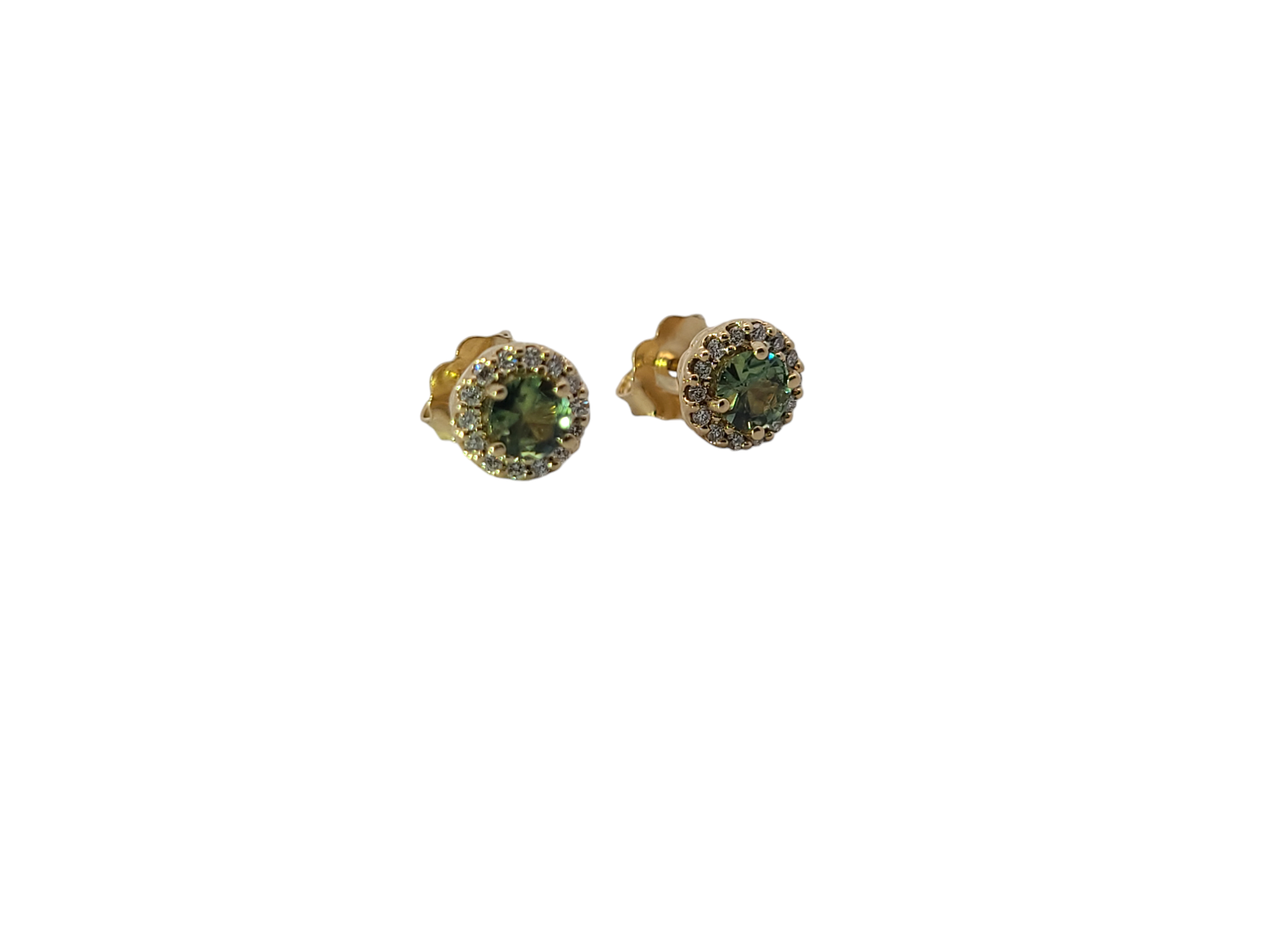 14k 4mm Australian Parti Green Sapphire and Diamond Studs