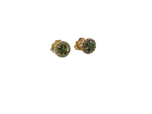 Load image into Gallery viewer, 14k 4mm Australian Parti Green Sapphire and Diamond Studs