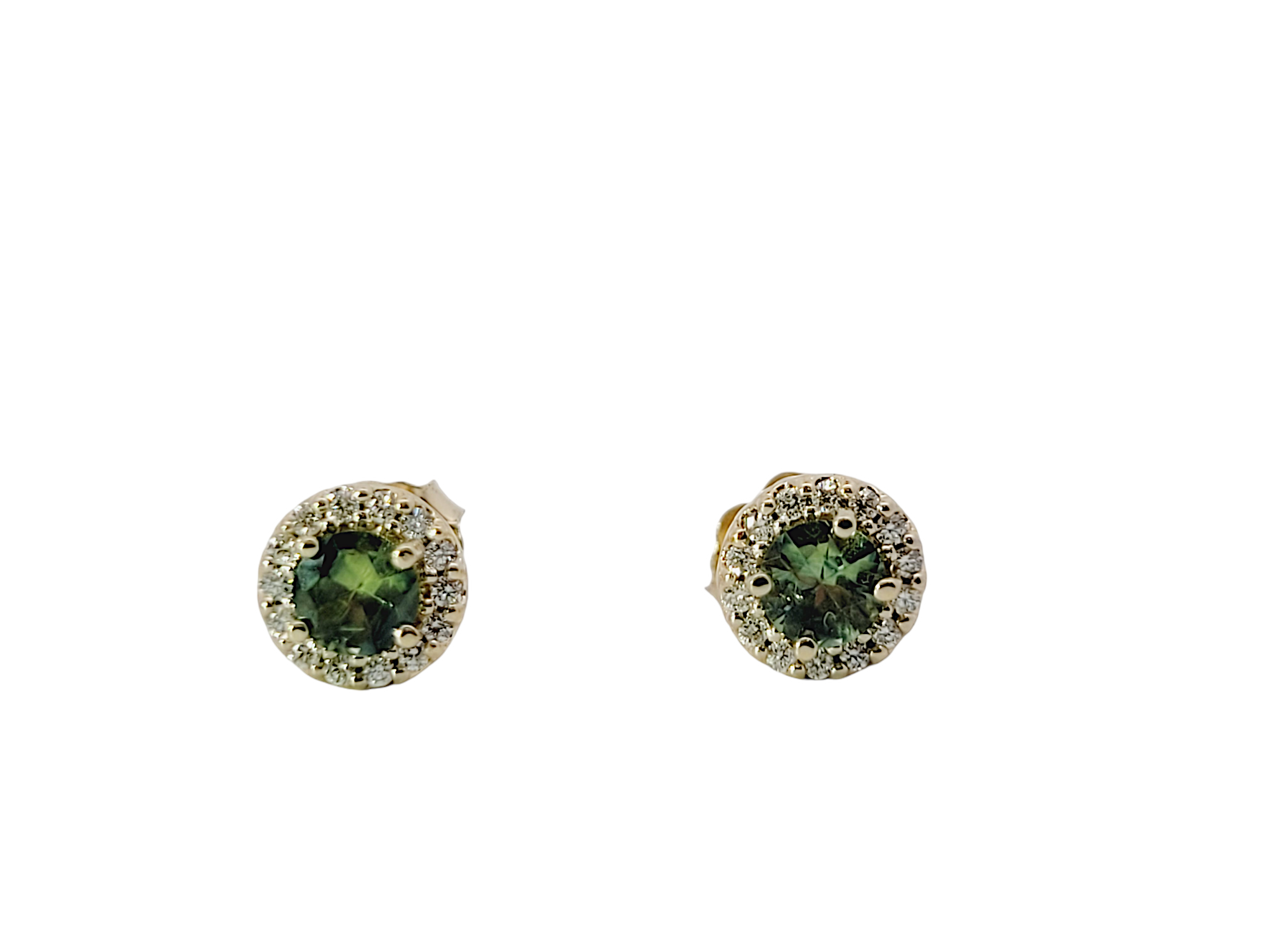 14k 4mm Australian Parti Green Sapphire and Diamond Studs