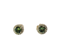 Load image into Gallery viewer, 14k 4mm Australian Parti Green Sapphire and Diamond Studs