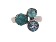 Load image into Gallery viewer, Sterling Asymmetrical Triple Blue Topaz Ring