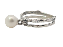 Load image into Gallery viewer, Sterling Stacked White Pearl Charm Ring