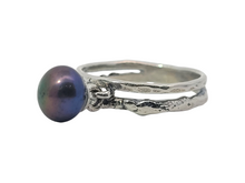 Load image into Gallery viewer, Sterling Stacked Peacock Pearl Charm Ring