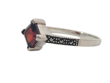 Load image into Gallery viewer, Sterling Square Cut Garnet Ring