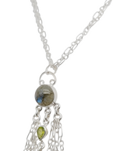 Load image into Gallery viewer, Sterling Silver Freeform Labradorite, Tourmaline and Pearl Double Chain Necklace