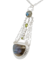 Load image into Gallery viewer, Sterling Silver Freeform Labradorite, Tourmaline and Pearl Double Chain Necklace