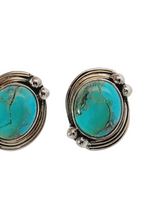 Load image into Gallery viewer, Sterling Silver Oval Bezel-Set Beaded Detail Turquoise Earrings
