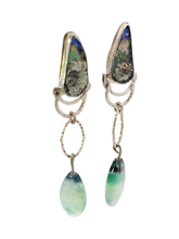 Load image into Gallery viewer, Sterling Silver Roman Glass Oval and Teardrop Dangle Earrings