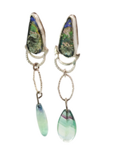 Load image into Gallery viewer, Sterling Silver Roman Glass Oval and Teardrop Dangle Earrings