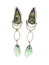 Load image into Gallery viewer, Sterling Silver Roman Glass Oval and Teardrop Dangle Earrings