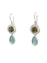Load image into Gallery viewer, Sterling Silver Roman Glass and Labradorite Dangle Earrings
