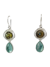 Load image into Gallery viewer, Sterling Silver Roman Glass and Labradorite Dangle Earrings