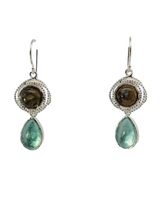 Load image into Gallery viewer, Sterling Silver Roman Glass and Labradorite Dangle Earrings