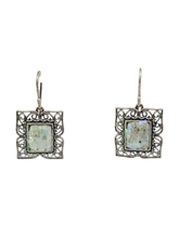 Load image into Gallery viewer, Roman Glass Rectangular Filigree Bezel-Set Earrings