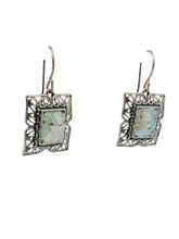 Load image into Gallery viewer, Roman Glass Rectangular Filigree Bezel-Set Earrings