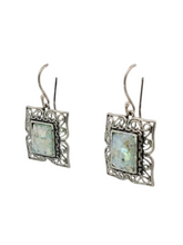Load image into Gallery viewer, Roman Glass Rectangular Filigree Bezel-Set Earrings