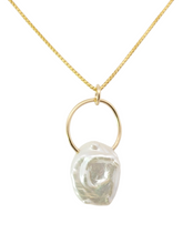 Load image into Gallery viewer, Wild Kashi pearl hanging on gold plated gold filled loop necklace