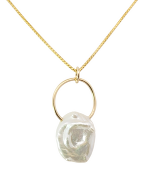 Wild Kashi pearl hanging on gold plated gold filled loop necklace