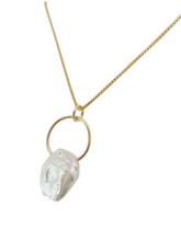 Load image into Gallery viewer, Wild Kashi pearl hanging on gold plated gold filled loop necklace