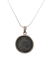 Load image into Gallery viewer, Sterling silver Roman Glass and Roman Coin necklace in two tone