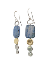 Load image into Gallery viewer, Rectangle Kayanite Sterling dots with gold plated accent dots Earrings