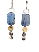 Load image into Gallery viewer, Rectangle Kayanite Sterling dots with gold plated accent dots Earrings