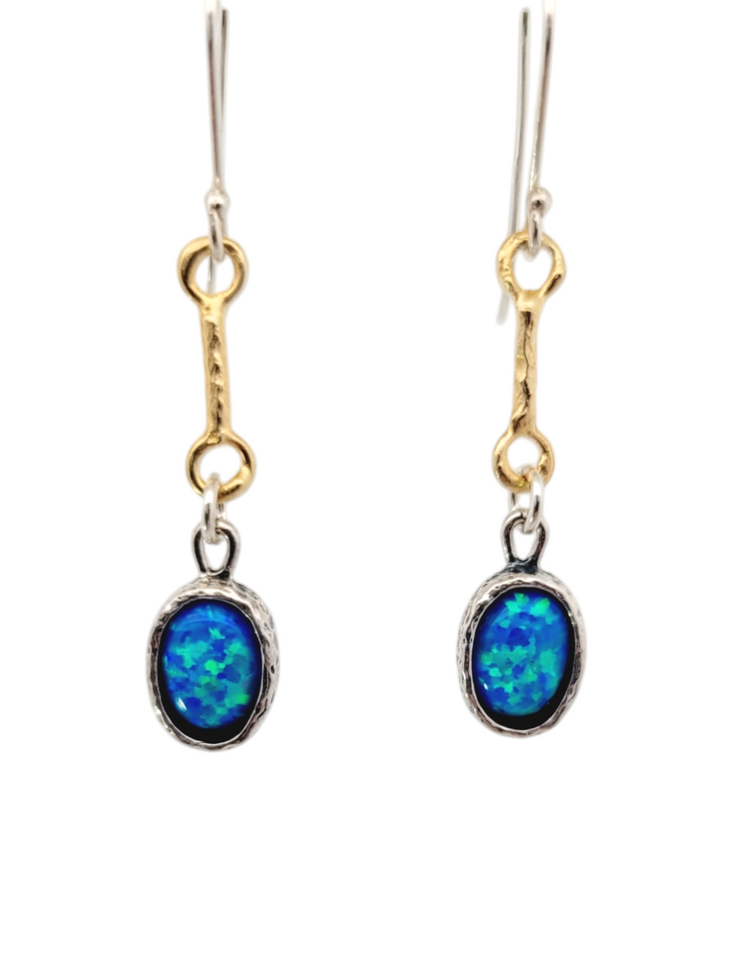 Sterling Oval Opal and Gold Plated Earrings