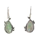 Load image into Gallery viewer, Sterling leaves around tear drop Roman Glass earrings