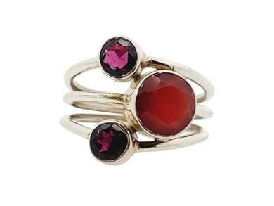 Sterling garnet and carnelian ring, size 8