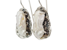 Load image into Gallery viewer, Long biwa pearl on oxidized sterling earrings