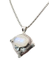 Load image into Gallery viewer, Sterling blue topaz oval moonstone triangle necklace