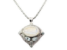 Load image into Gallery viewer, Sterling blue topaz oval moonstone triangle necklace