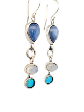 Load image into Gallery viewer, Kyanite moonstone opal sterling earrings